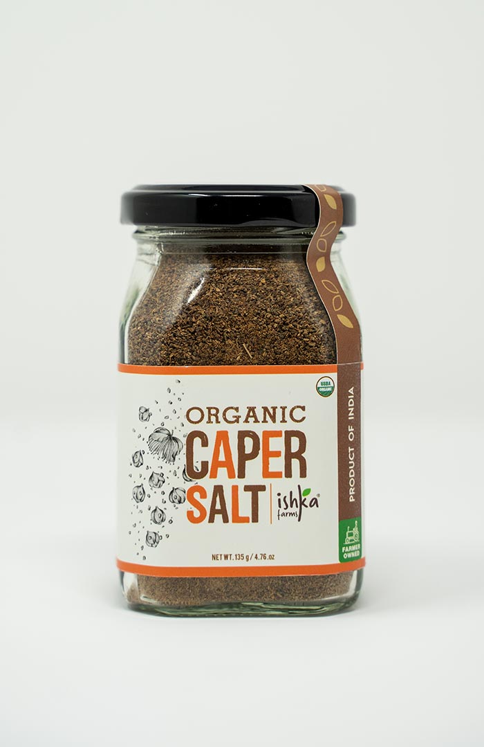 bottles-caper-salt-1 Organic capers preserved in sea salt, sustainably harvested by Ishka Farms