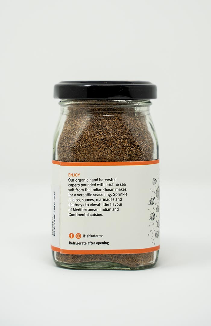 bottles-caper-salt-4 Organic capers preserved in sea salt, sustainably sourced by Ishka Farms