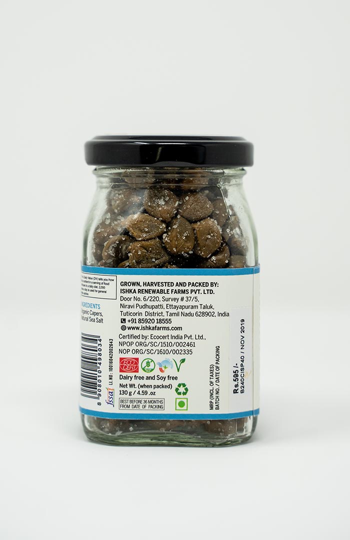 bottles-fines-in-sea-salt-small-3 Capers in sea salt, carefully packed and sustainably harvested by Ishka Farms.