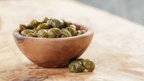 Brined capers in bowl