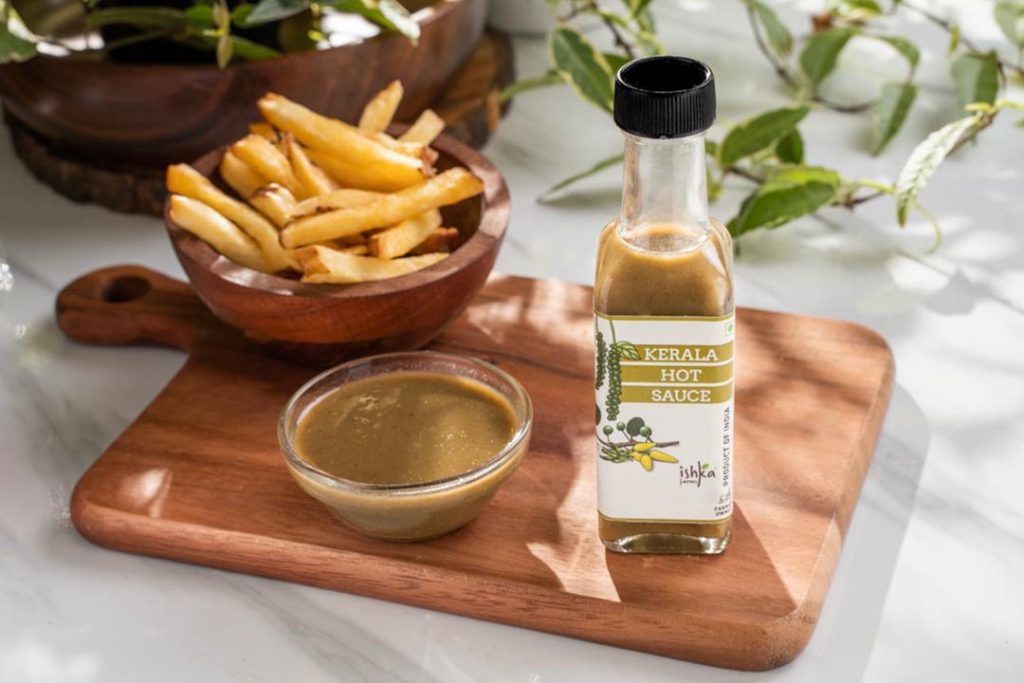 Bottle of Ishka Farms Kerala-style organic hot sauce